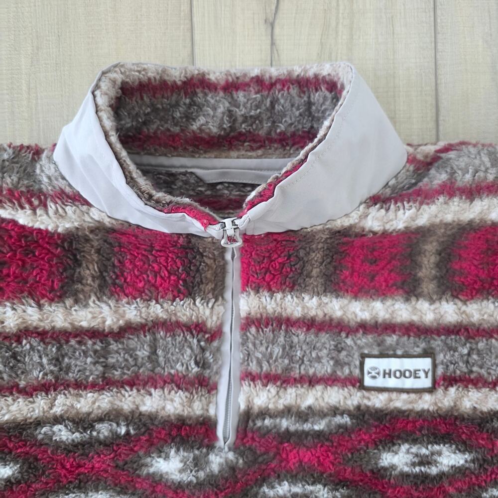 Hooey Aztec Burgundy/Tan 1/4 Zip Pullover Fleece Sweater Men Sz XL HJ077BUTN - Picture 8 of 10